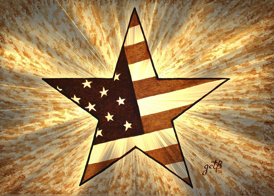 Independence Day Stary American Flag Painting by Georgeta  Blanaru