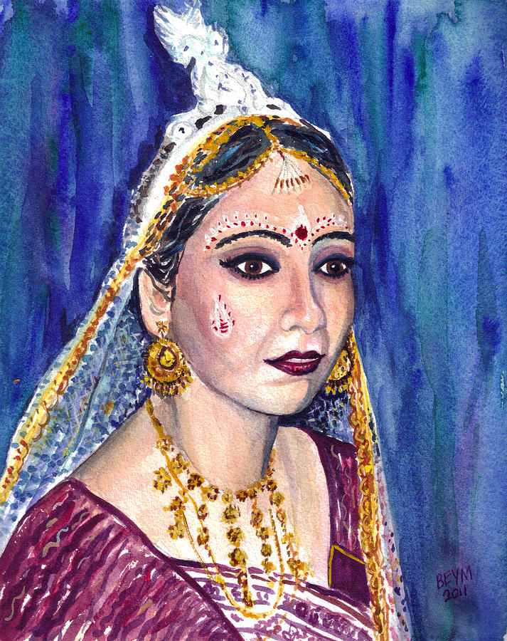 Portrait Painting - Indian Bride  by Clara Sue Beym