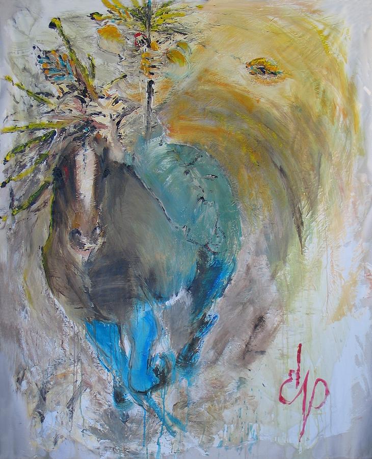 Horse Painting - Indian on War Horse by Elizabeth Parashis