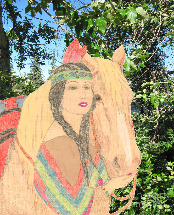 Indian Princess and Horse Drawing by Donna L Munro