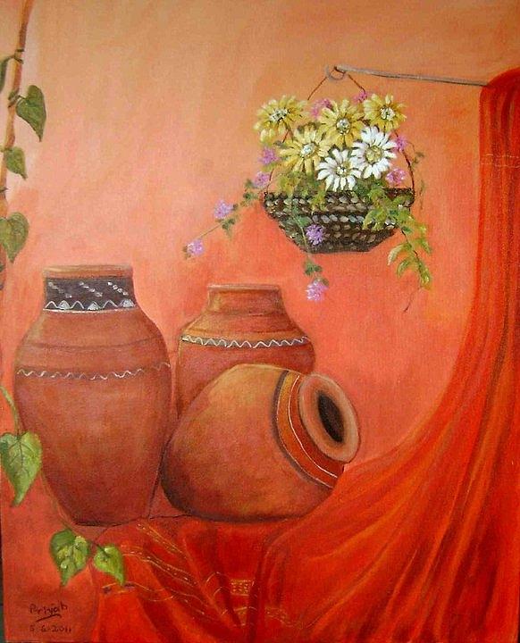 Indian Still Life Painting by Priya  Yavluri