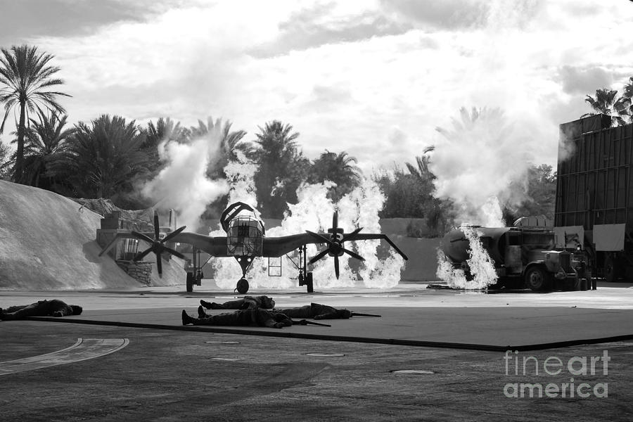 Indiana Jones Epic Stunt Spectacular at Hollywood Studios Walt Disney World Prints Black and White Photograph by Shawn OBrien