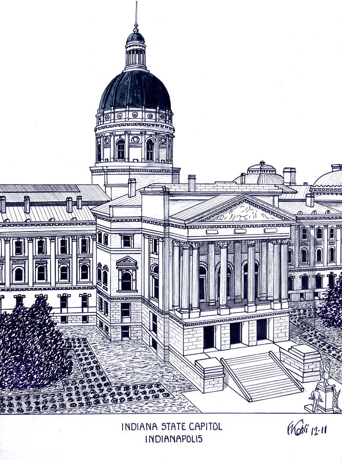 Indiana State Capitol Drawing by Frederic Kohli