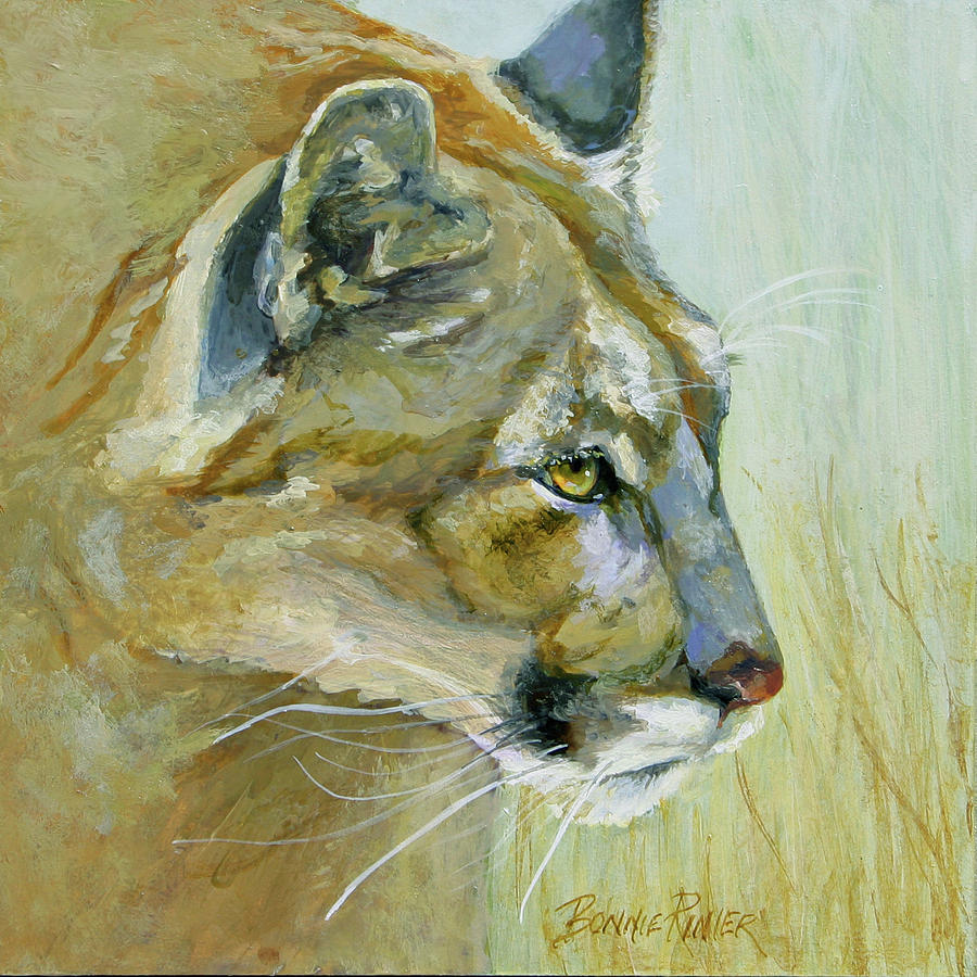 Intense Cougar Painting by Bonnie Rinier