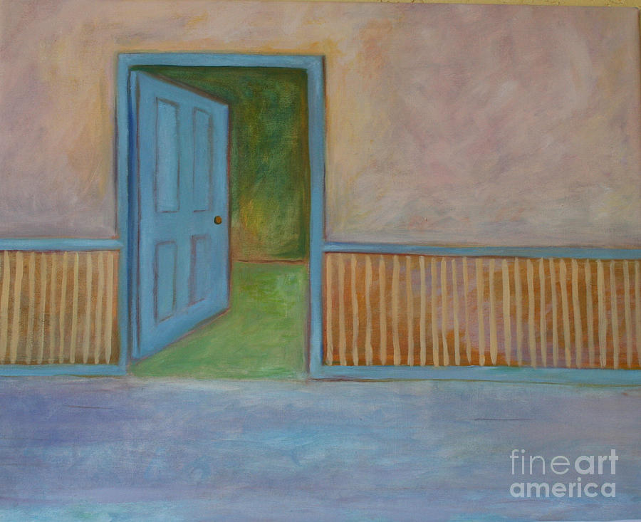 Interior with blue door Painting by Victoria Sheridan - Fine Art America