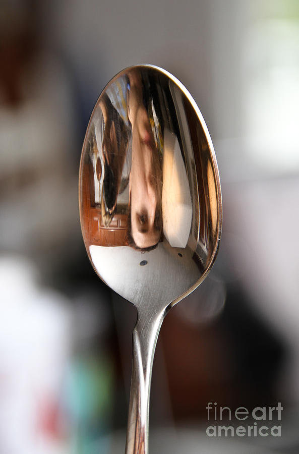 Inverted Reflection In Spoon Photograph by Photo Researchers, Inc.