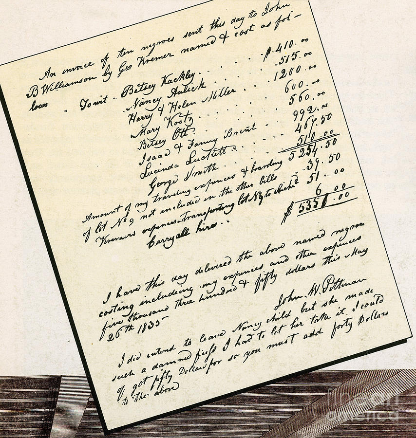 Invoice Of A Sale Of Black Slaves Photograph by Photo Researchers