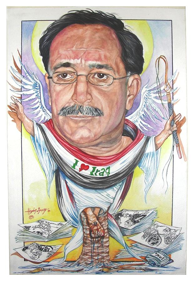 Iraqi cartoonist moayed nima Painting by Haydar Al-yasiry