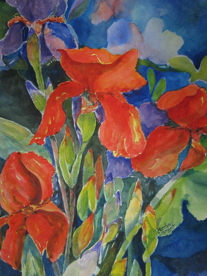 Iris Painting - Iris Ablaze by Marilyn  Clement