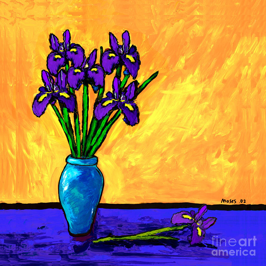 Iris On Yellow Painting by Dale Moses