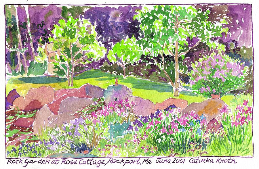 Iris Rock Garden Rose Cottage Rockport Maine Painting by Catinka Knoth