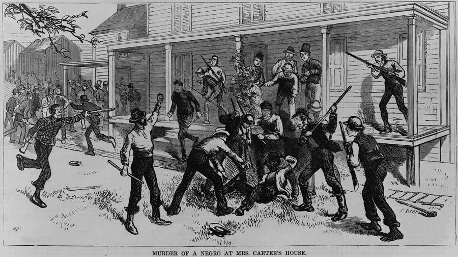 History Photograph - Irish Laborers Killing An African by Everett
