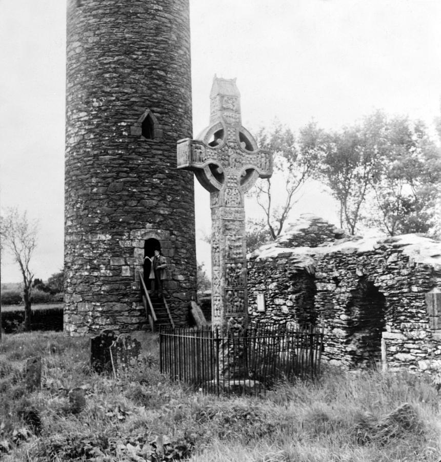 Irish Round Tower - Cross of Monasterboice  - c 1903 Photograph by International  Images