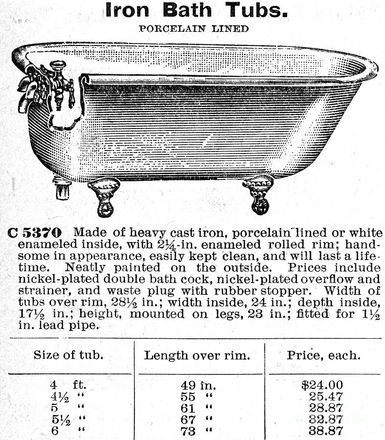 Porcelain Photograph - Iron Bathtub, 1900 by Granger