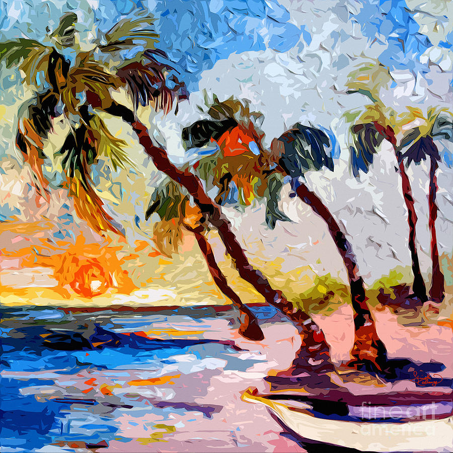 Island Breeze Palms and Beach Painting by Ginette Callaway