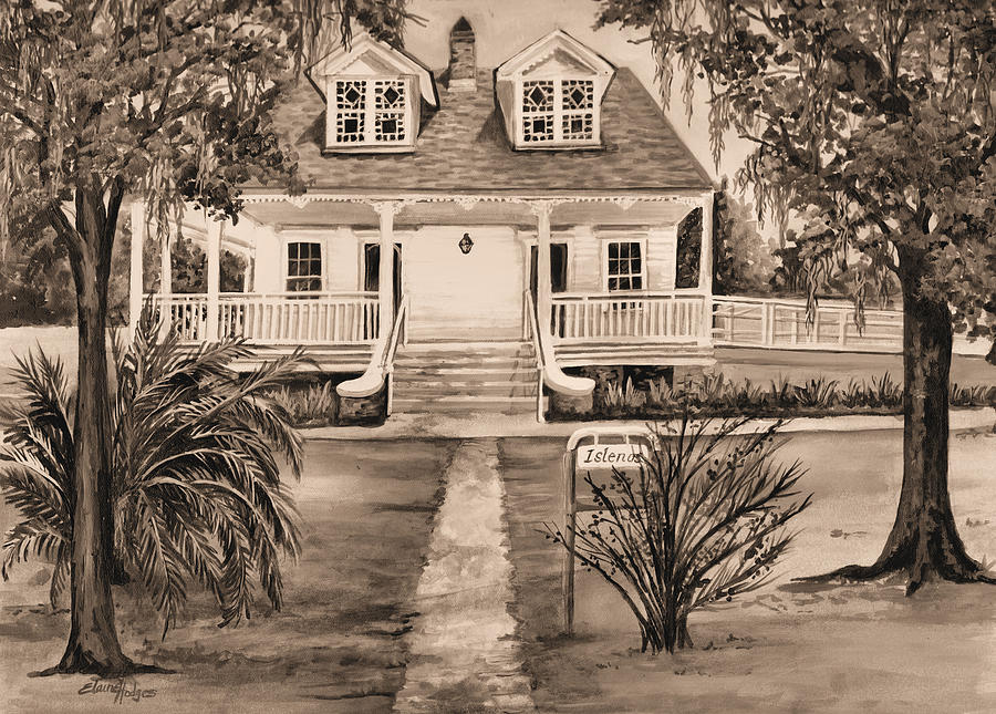 New Orleans Painting - Islenos Museum in Sepia by Elaine Hodges