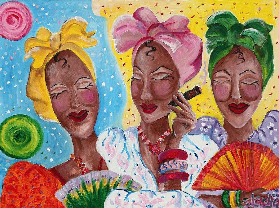 It is just us 4 girls having a conversation  Painting by Sladjana Lazarevic