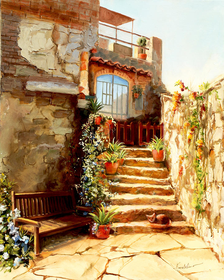 Flower Painting - Italian Courtyard Tuscany by Larisa Napoletano