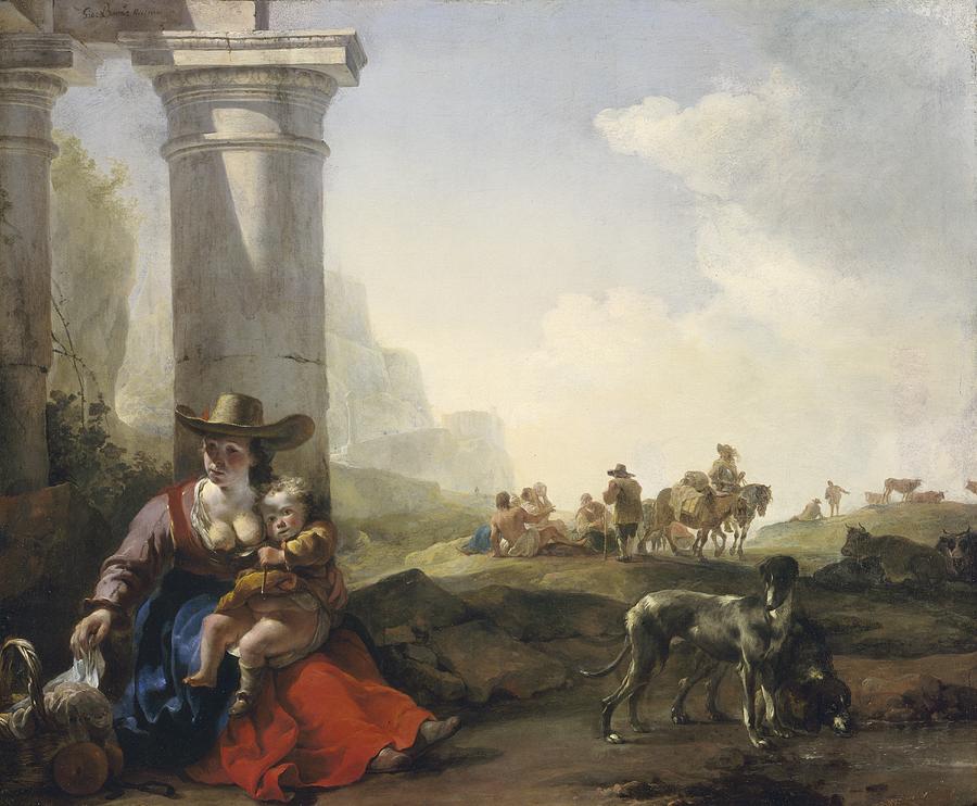 Horse Painting - Italian Peasants among Ruins by Jan Weenix