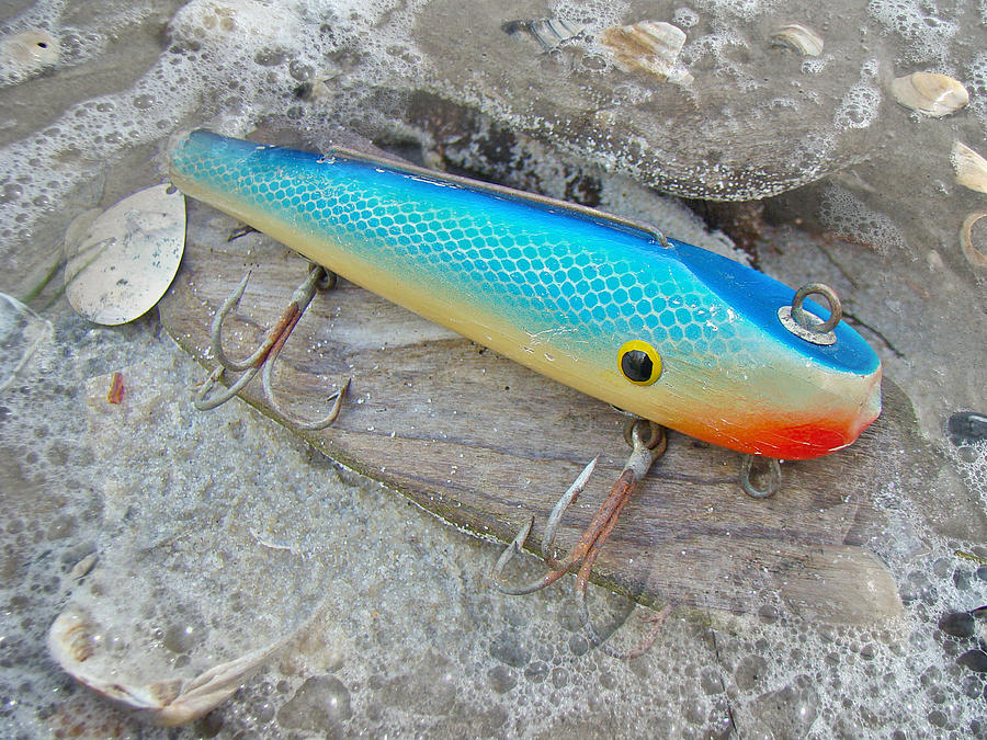 J and J Flop Tail Vintage Saltwater Fishing Lure - Blue Photograph