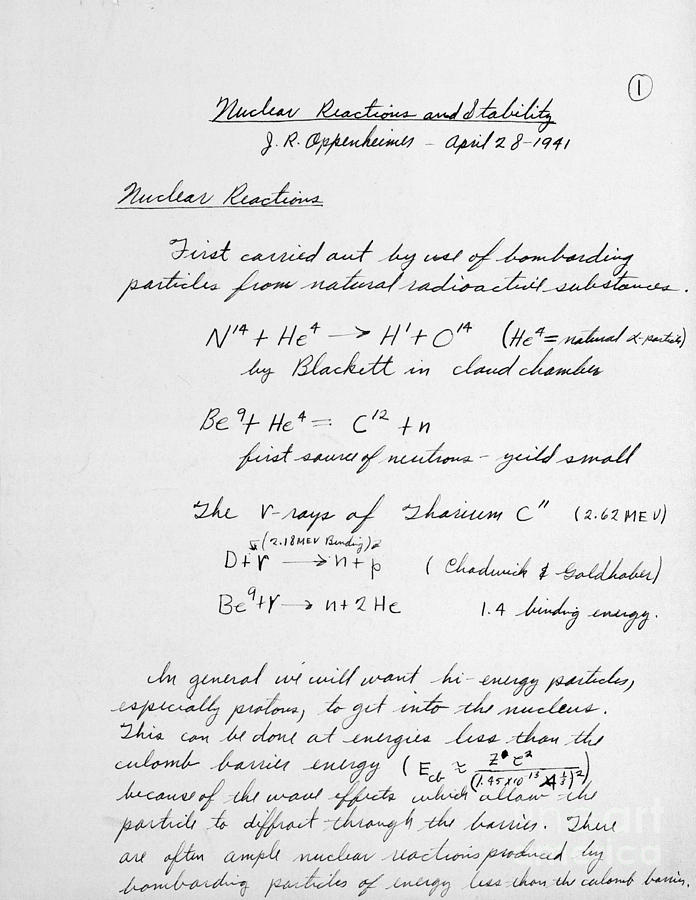 J. Robert Oppenheimers Equations Photograph by Science Source
