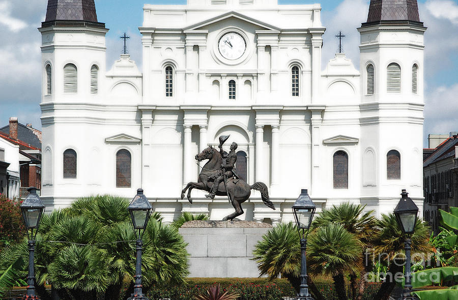 Jackson Statue and St Louis Cathedral French Quarter New Orleans Diffuse Glow Digital Art Photograph by Shawn OBrien