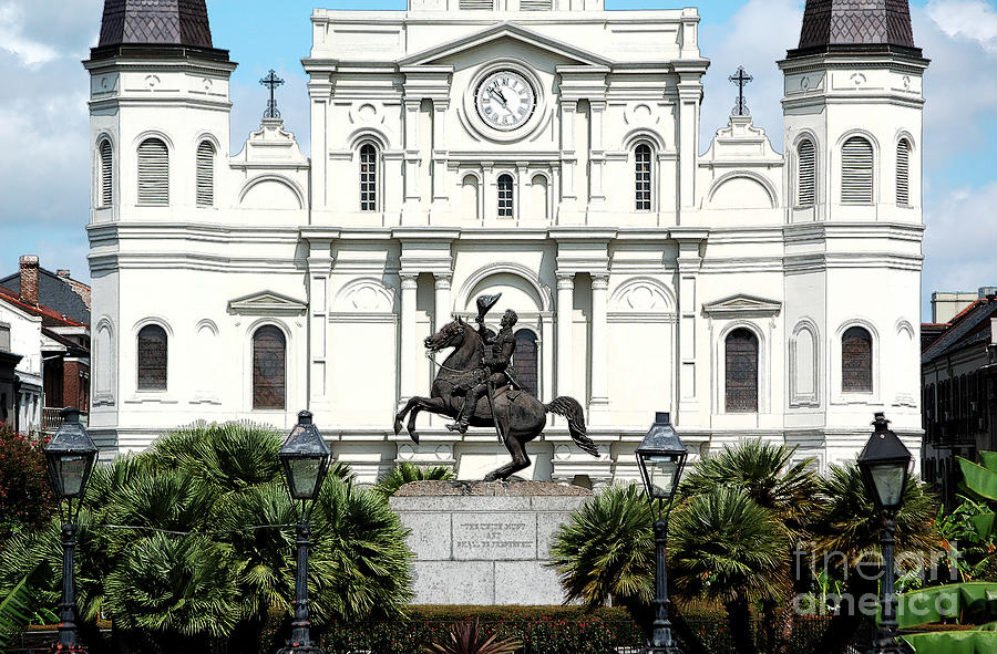 Jackson Statue and St Louis Cathedral French Quarter New Orleans Ink Outlines Digital Art Digital Art by Shawn OBrien