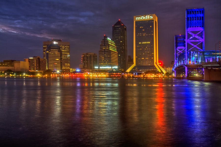 Jacksonville Photograph - Jacksonville at Night by Debra and Dave Vanderlaan