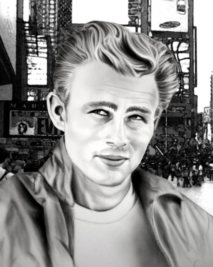 James Dean Painting - James Dean In Time Square by Jeff Mueller