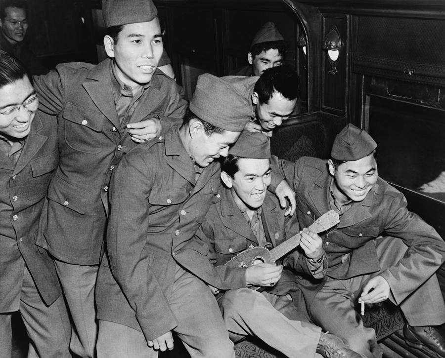 Music Photograph - Japanese American Soldiers Enjoy by Everett