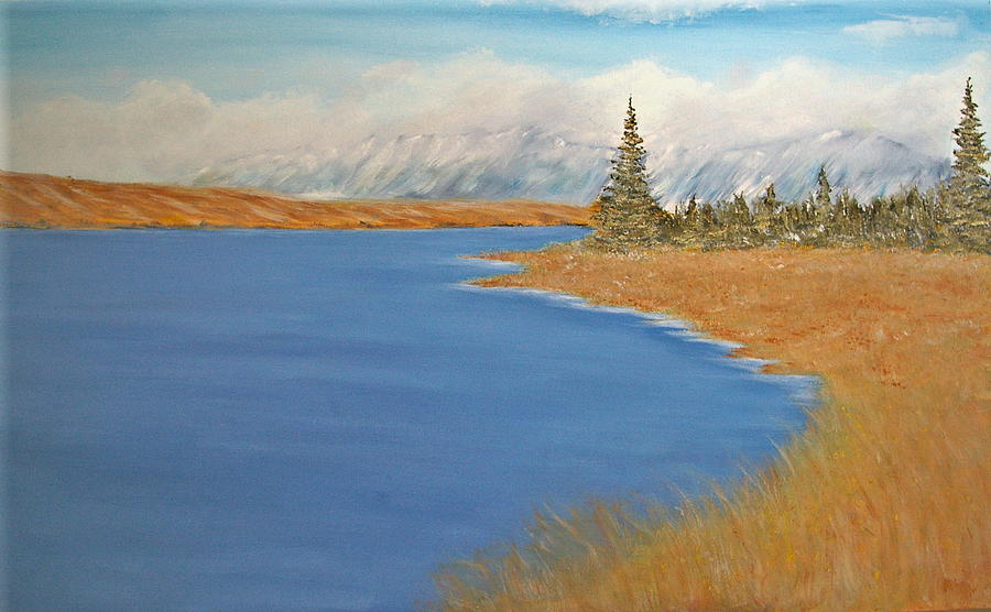 Jasper Lake Scene Fall Painting by Desmond Raymond