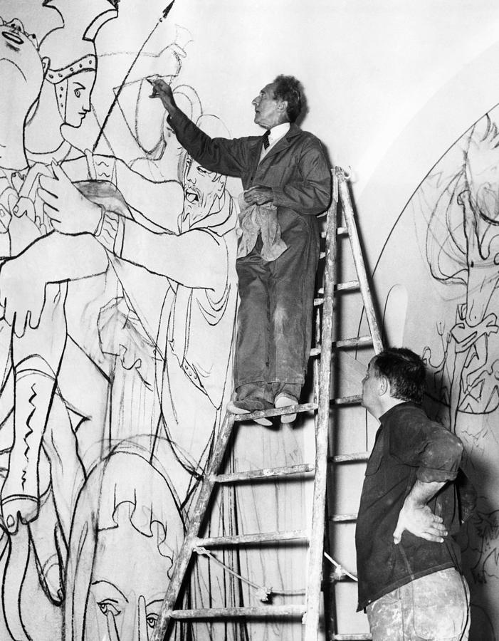 1950s Photograph - Jean Cocteau Works On The Mural by Everett