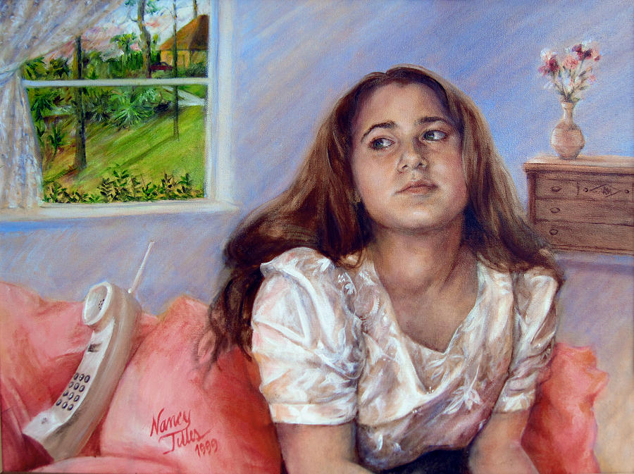 Jeannie waiting for a call Painting by Nancy Tilles