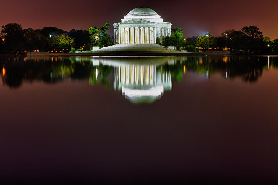 Architecture Photograph - Jefferson Memorial Across the Pond at Night 3 by Val Black Russian Tourchin