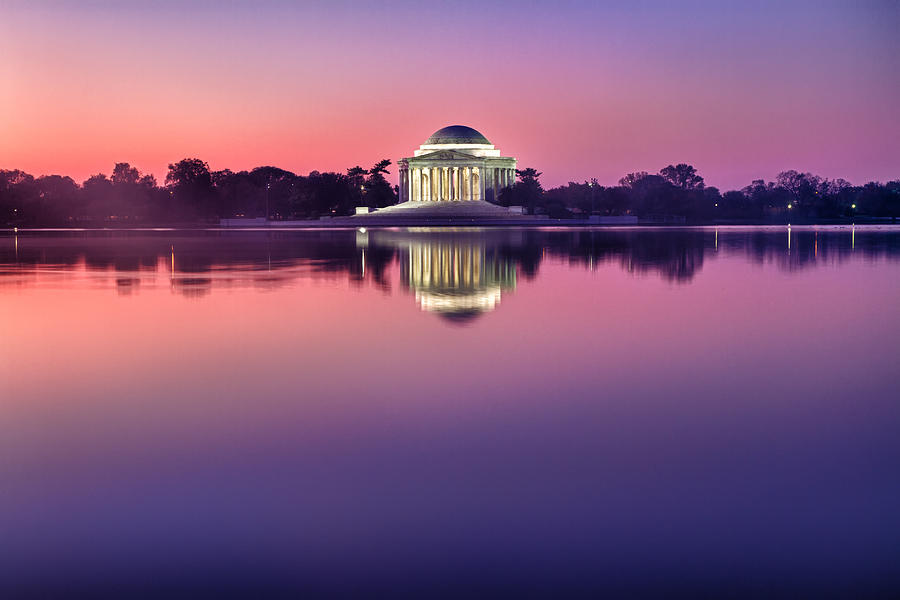 Jefferson Memorial and Pond at Pink Light Photograph by Val Black Russian Tourchin