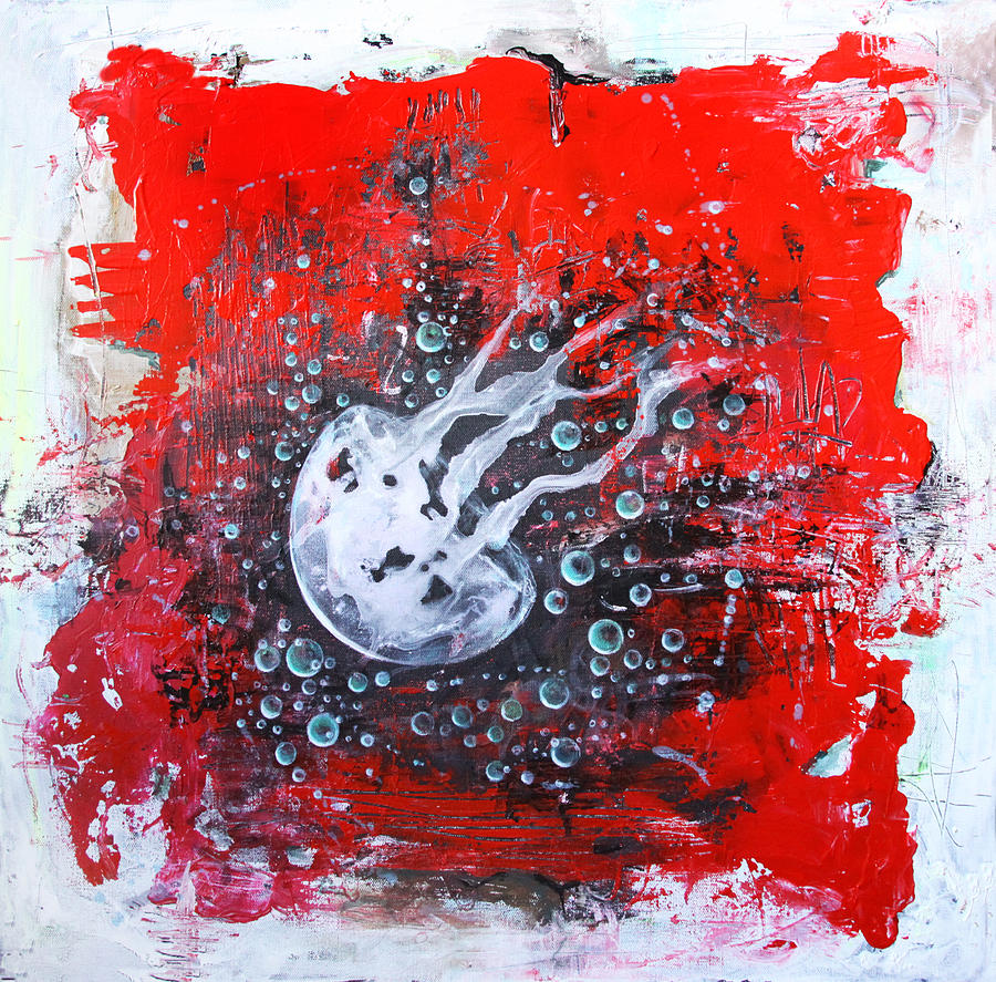 Jellyfish in the red water Painting by Lolita Bronzini