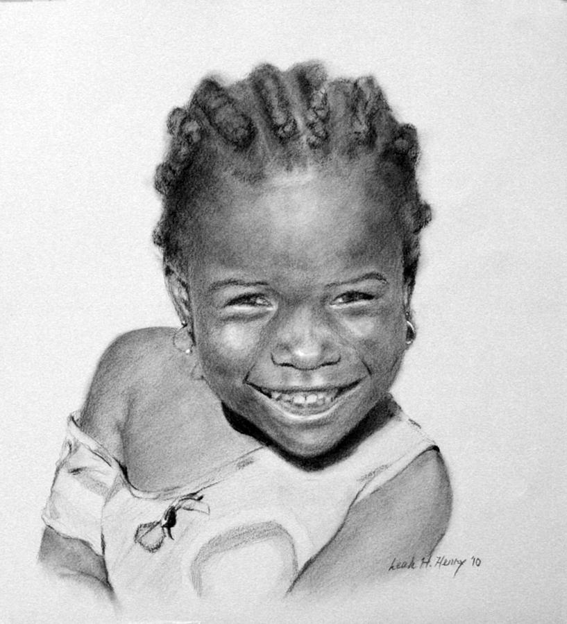 Charcoal Drawing - Jenna - Haiti by Leah Hopkins Henry