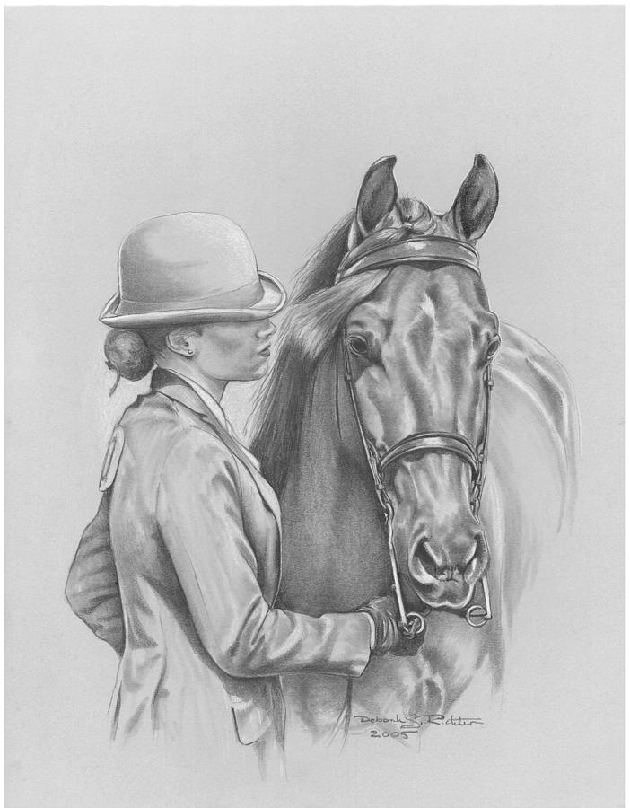 Horse Drawing - Jennifer and Stan by Deb Richter