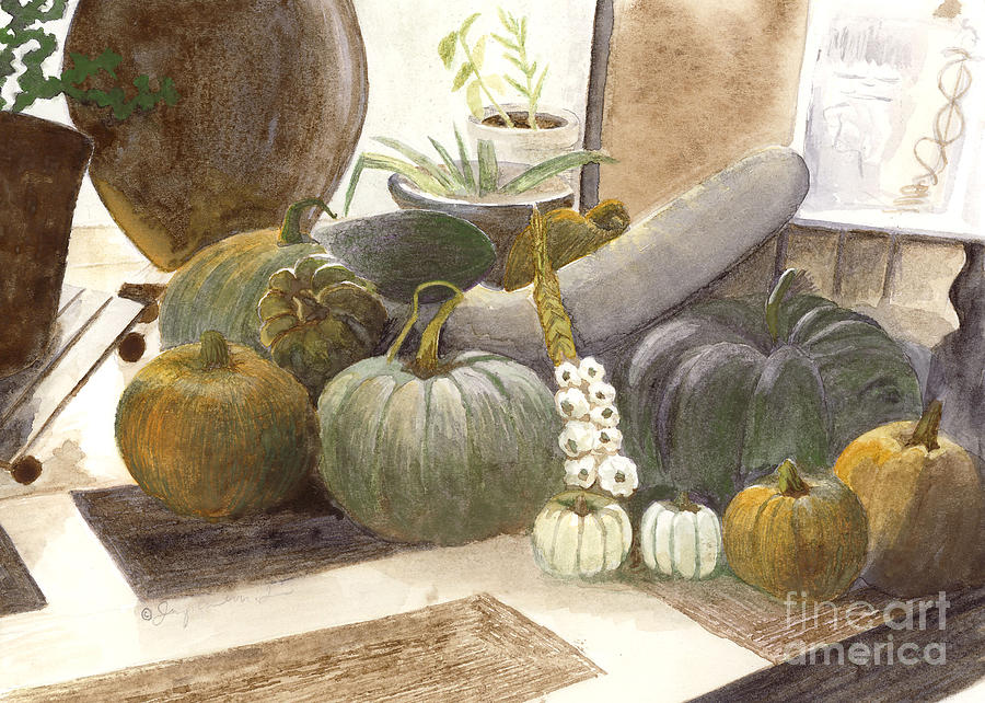 Jennifers Pumpkins Painting by Jackie Irwin