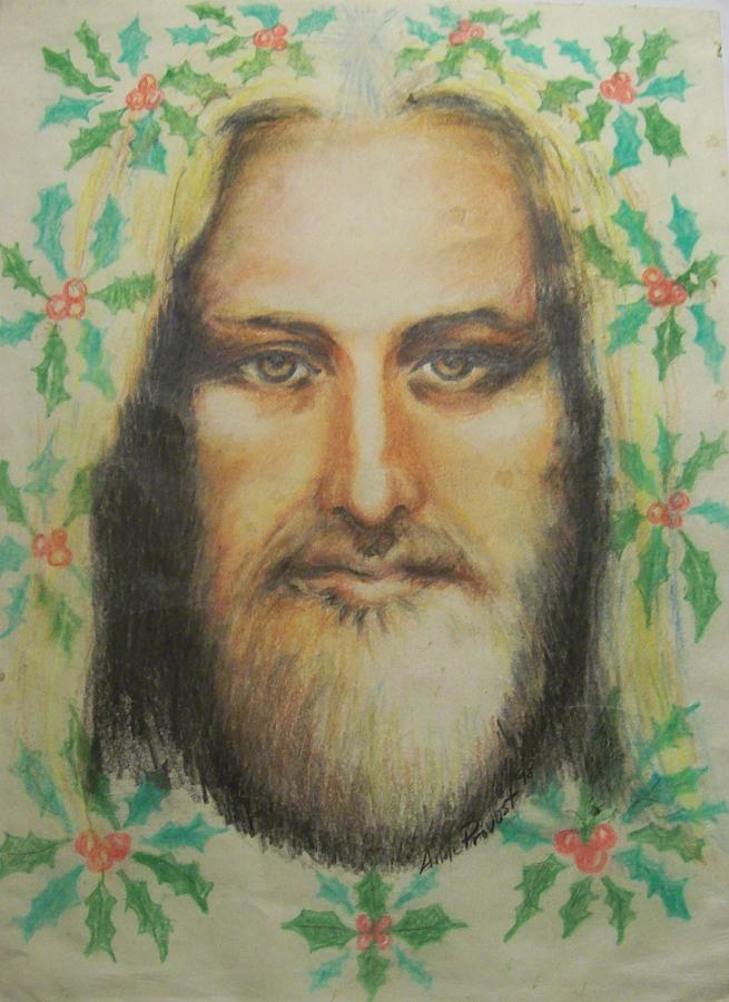 Holly Wreath Drawing - Jesus- Christmas Holly by Anne Provost