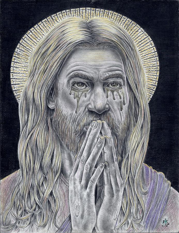 Jesus Crying For Us Drawing by Vincnt Clark