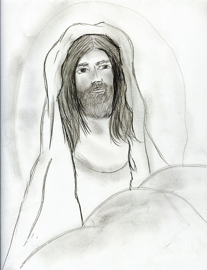 Jesus In Cave Drawing by Sonya Chalmers
