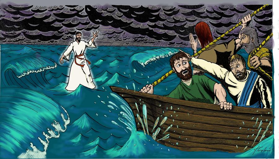 Jesus on the water Digital Art by John Tompkins