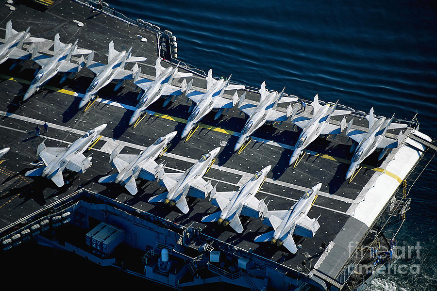 Airplane Photograph - Jets On Aircraft Carrier by Stocktrek Images