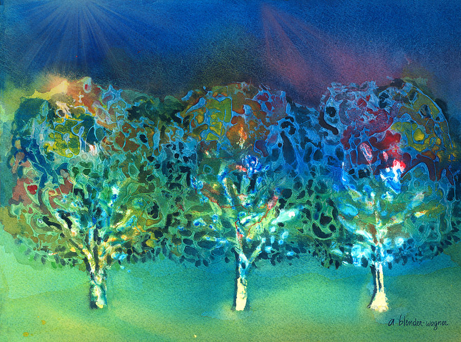 Jeweled Trees Mixed Media by Arline Wagner