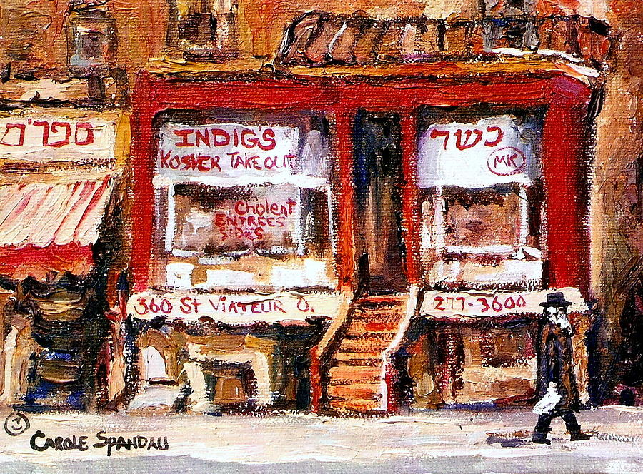 Jewish Montreal Vintage City Scenes Indigs Kosher Butcher Painting by Carole Spandau