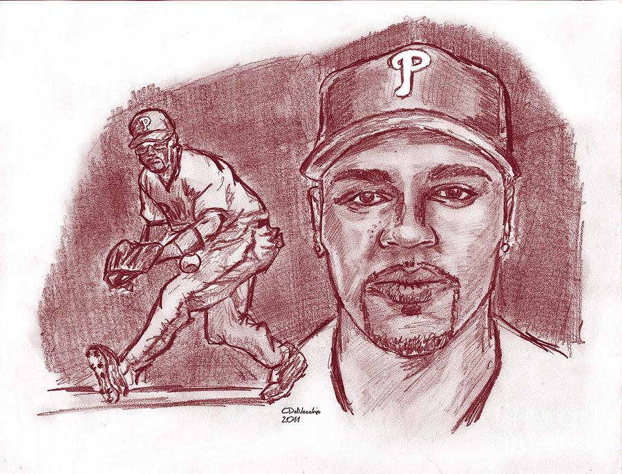 Jimmy Rollins JRoll red Drawing by Chris DelVecchio