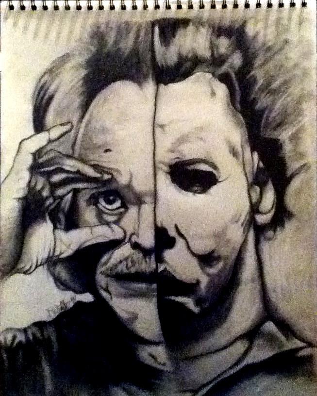 John Carpenter and Michael Myers Drawing by David Smith. 