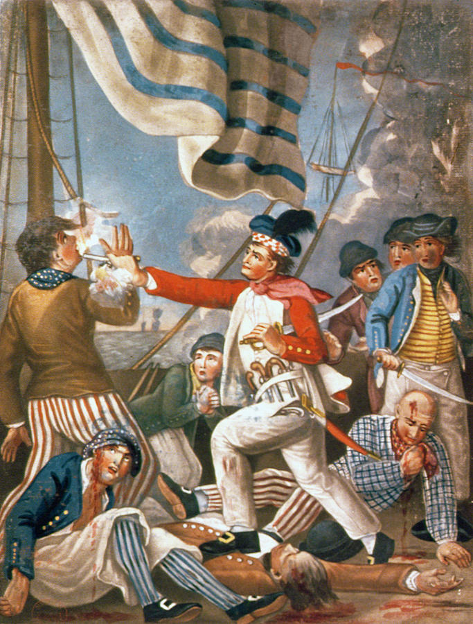 John Paul Jones Shooting a Sailor Who had Attempted to Strike His Colours in an Engagement Painting by John Collet