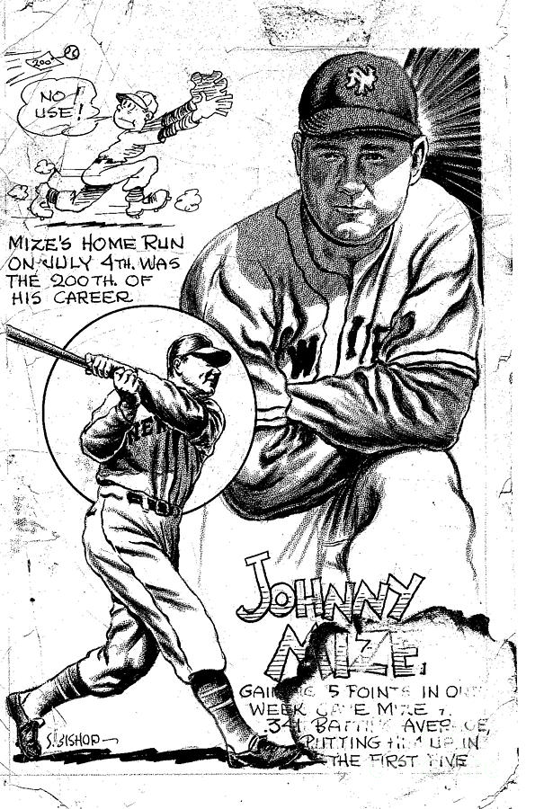 Baseball Drawing - Johnny Mize by Steve Bishop